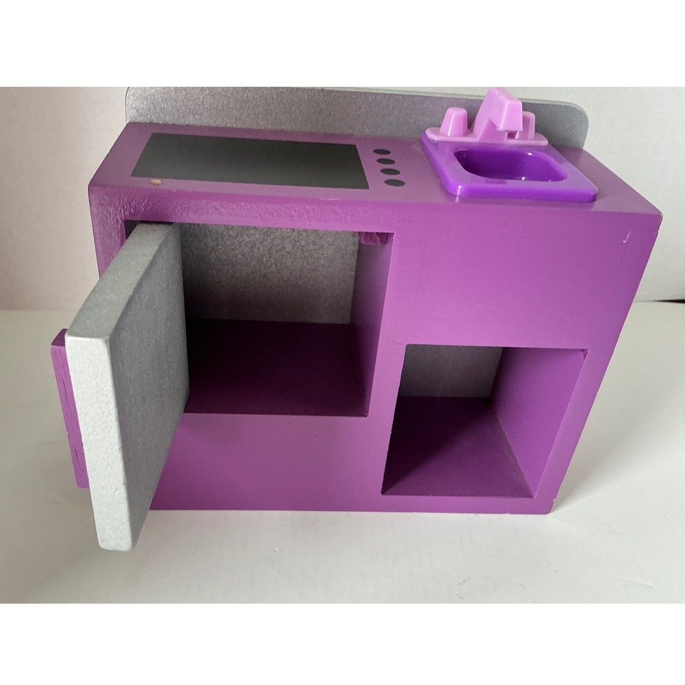 Wooden‎ Dollhouse Kitchen Toy Sink Stove Purple Silver Small Accessory